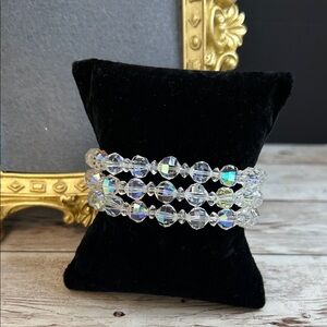 Vintage 3 Strand Crystal Aurora Borealis Bracelet